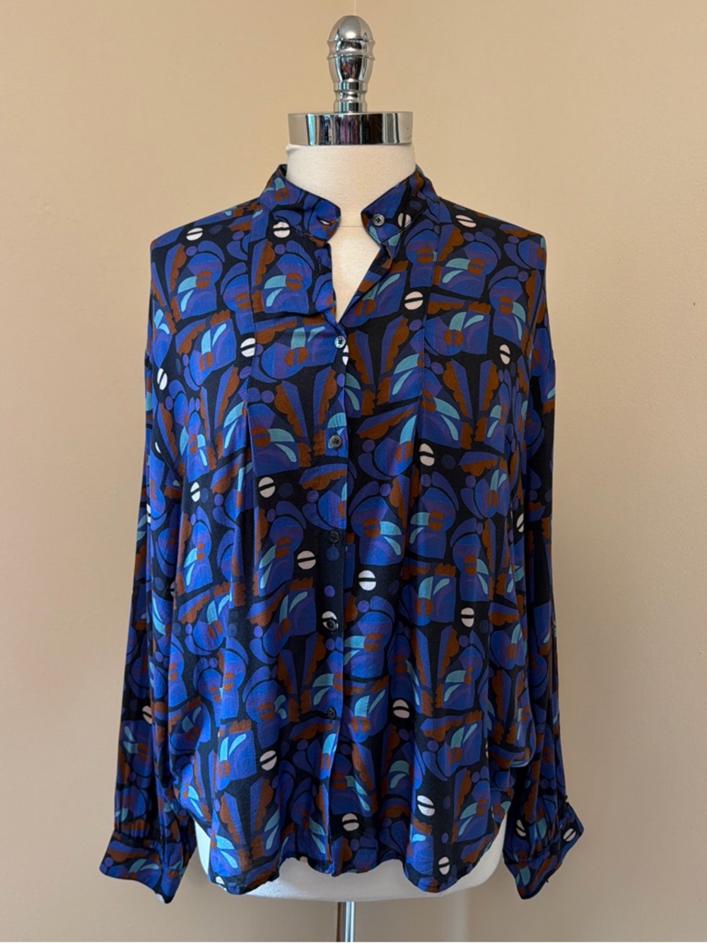 Cotélac acoté Blue Patterned Viscose Blouse Size 3